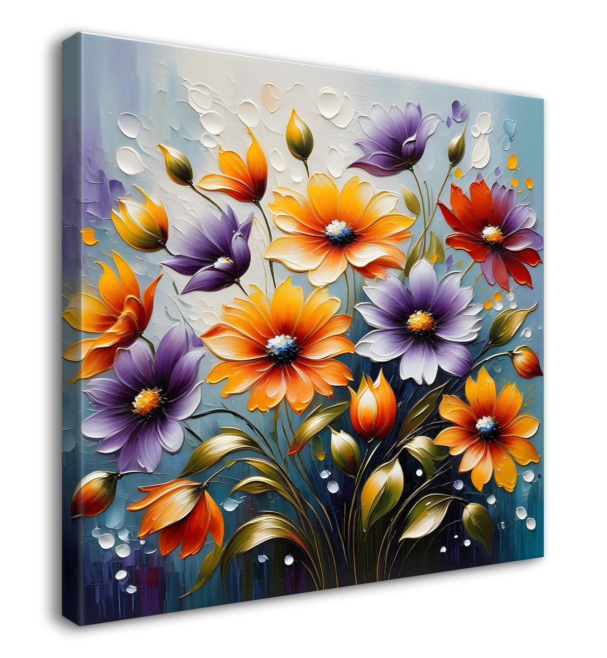 Colourful flowers in grey background textured painting - Flower-S-96