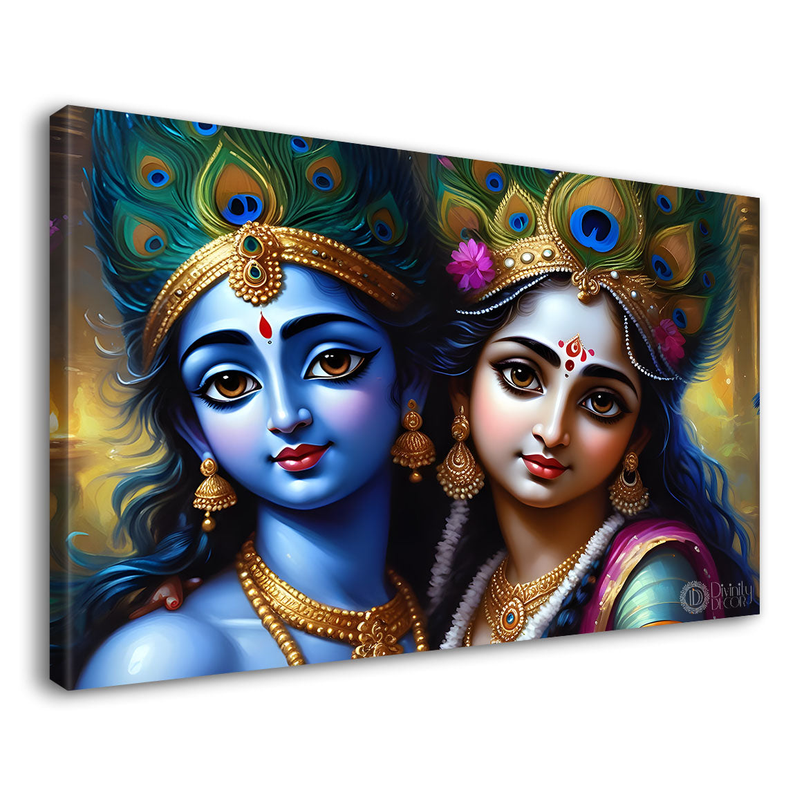 Blue face Krishna and Radha with yellow painting Canvas Painting - Design - Krishna-97