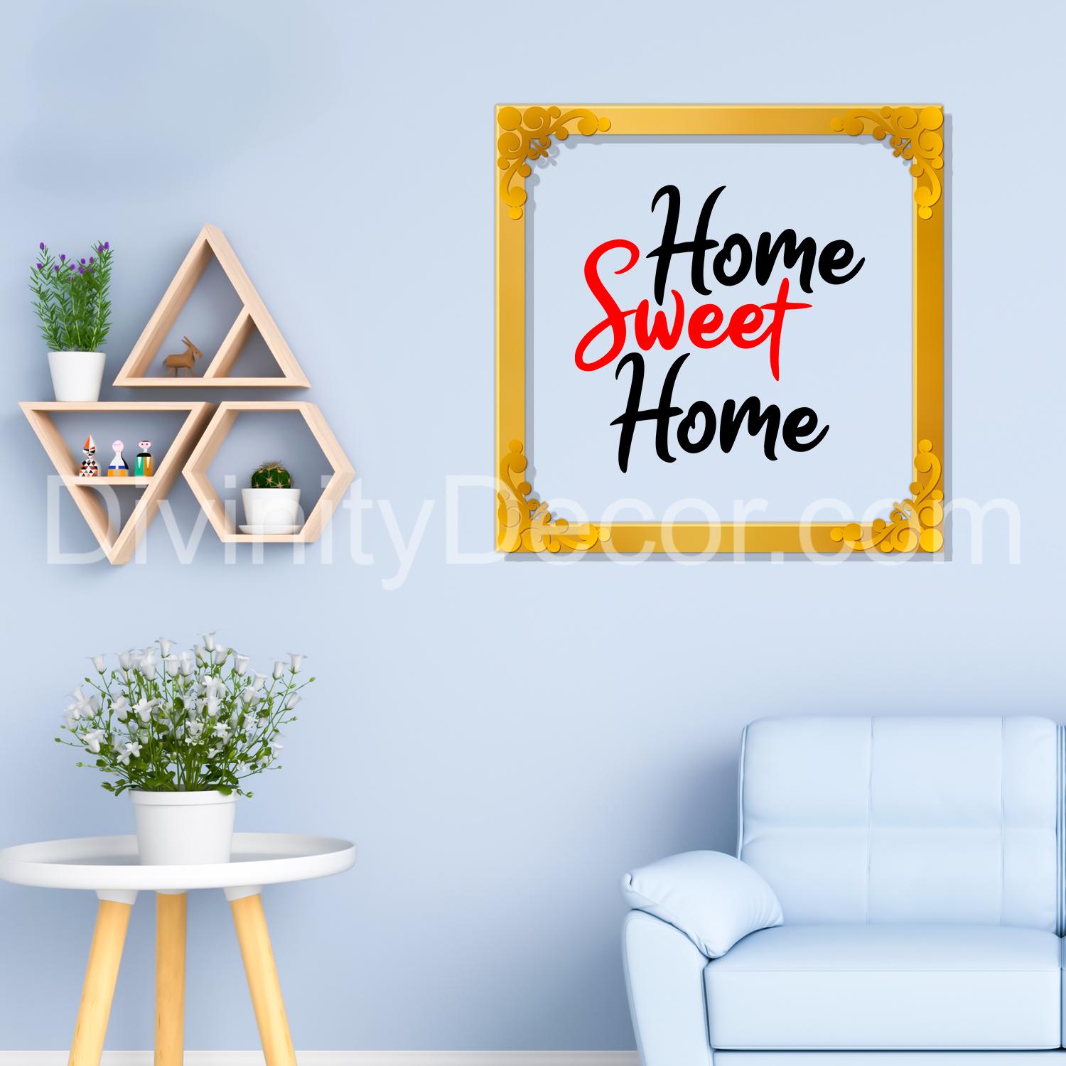 Sweet home Golden Plaque for Gifting, Wall Decor Clear UV print with Golden Border-97