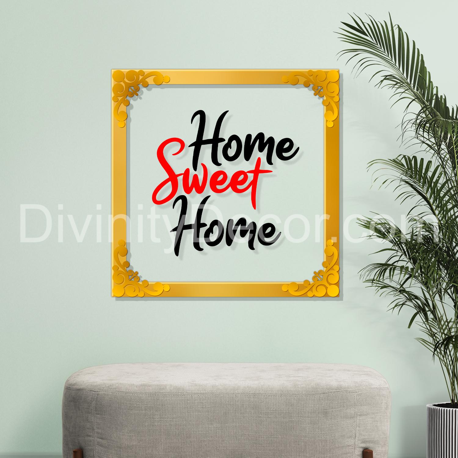 Sweet home Golden Plaque for Gifting, Wall Decor Clear UV print with Golden Border-97