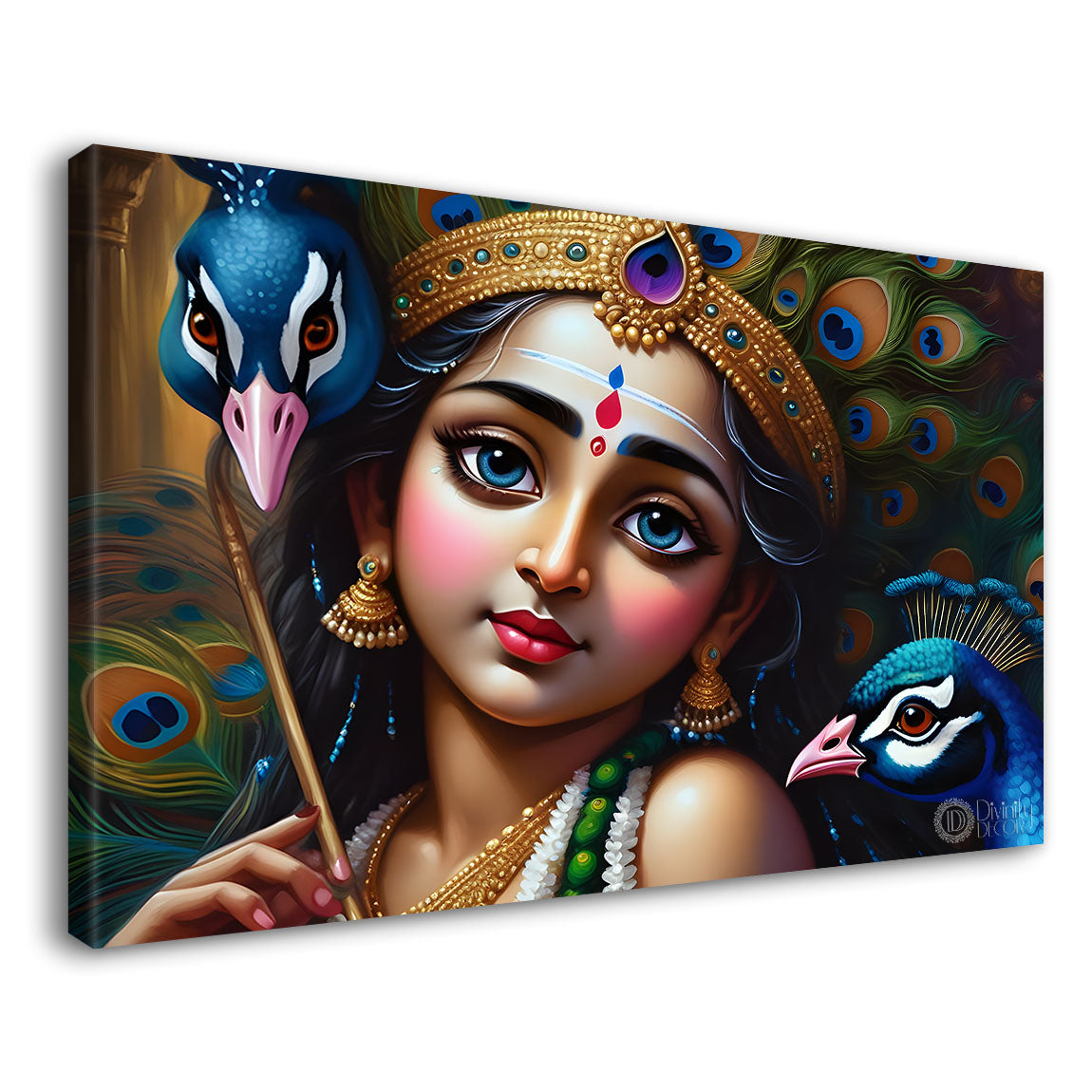 Little Krishna with peacock painting Canvas Painting - Design - Krishna-98