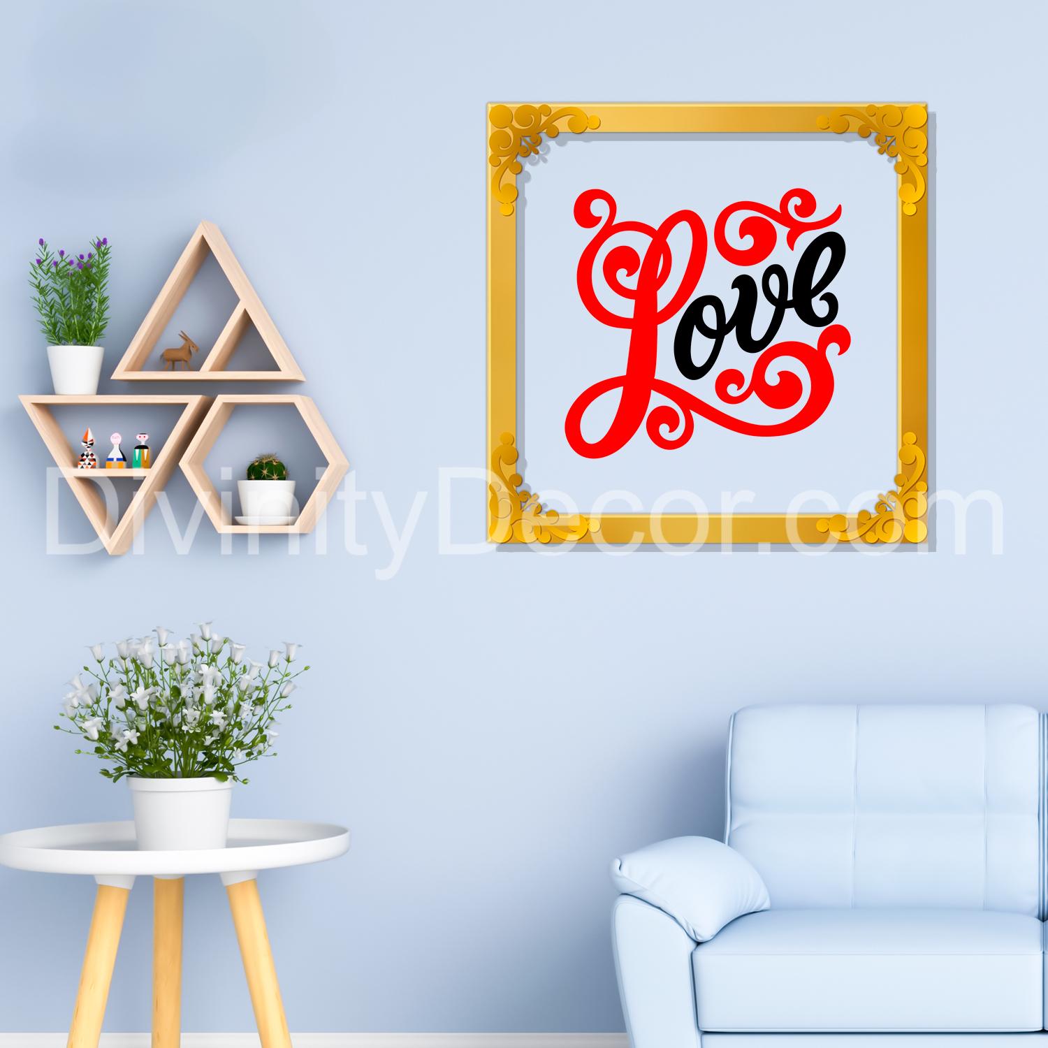 Love Golden Plaque for Gifting, Wall Decor Clear UV print with Golden Border-98