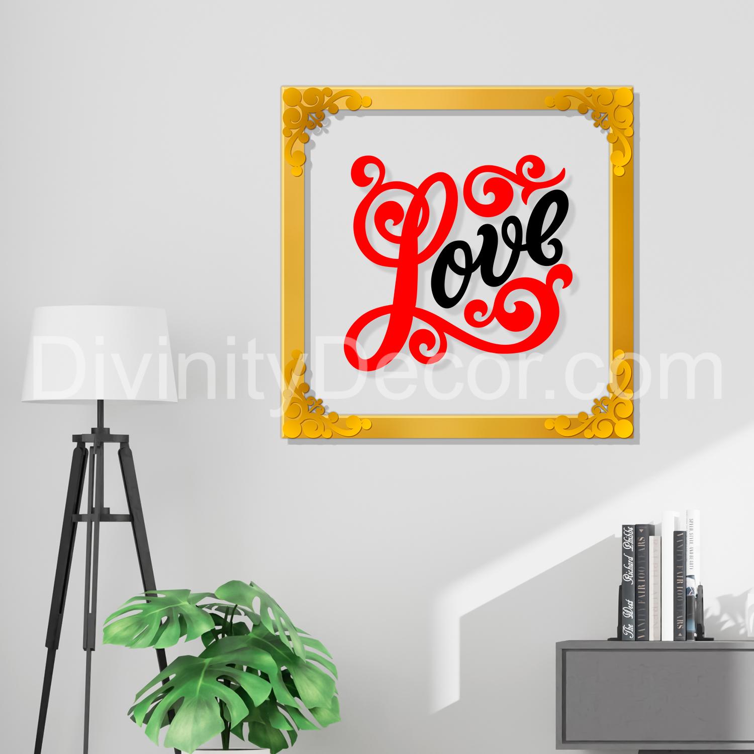Love Golden Plaque for Gifting, Wall Decor Clear UV print with Golden Border-98