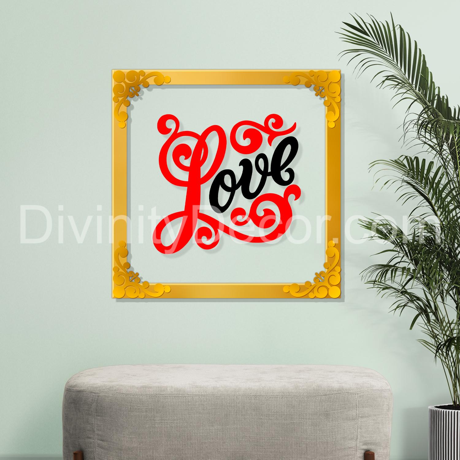 Love Golden Plaque for Gifting, Wall Decor Clear UV print with Golden Border-98