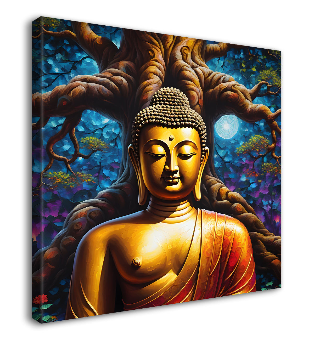 Golden Buddha painting with Dark Tree 24x24 inch Buddha-S-98