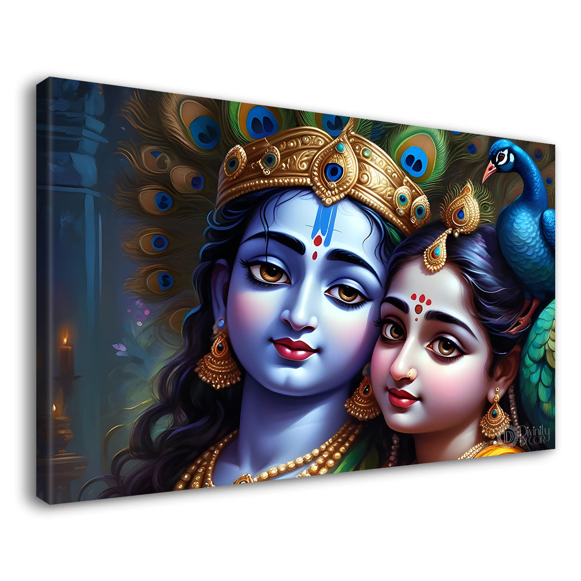 Blue face Krishna and Radha with blue painting Canvas Painting - Design - Krishna-99