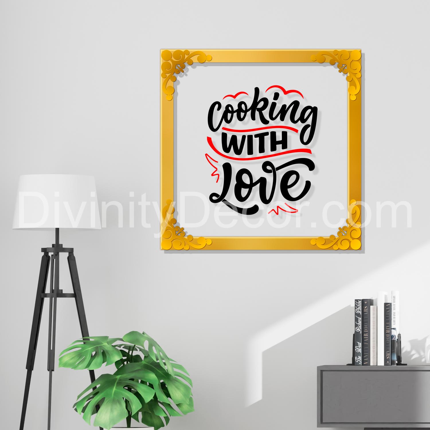 Cooking with love Golden Plaque for Gifting, Wall Decor Clear UV print with Golden Border-99