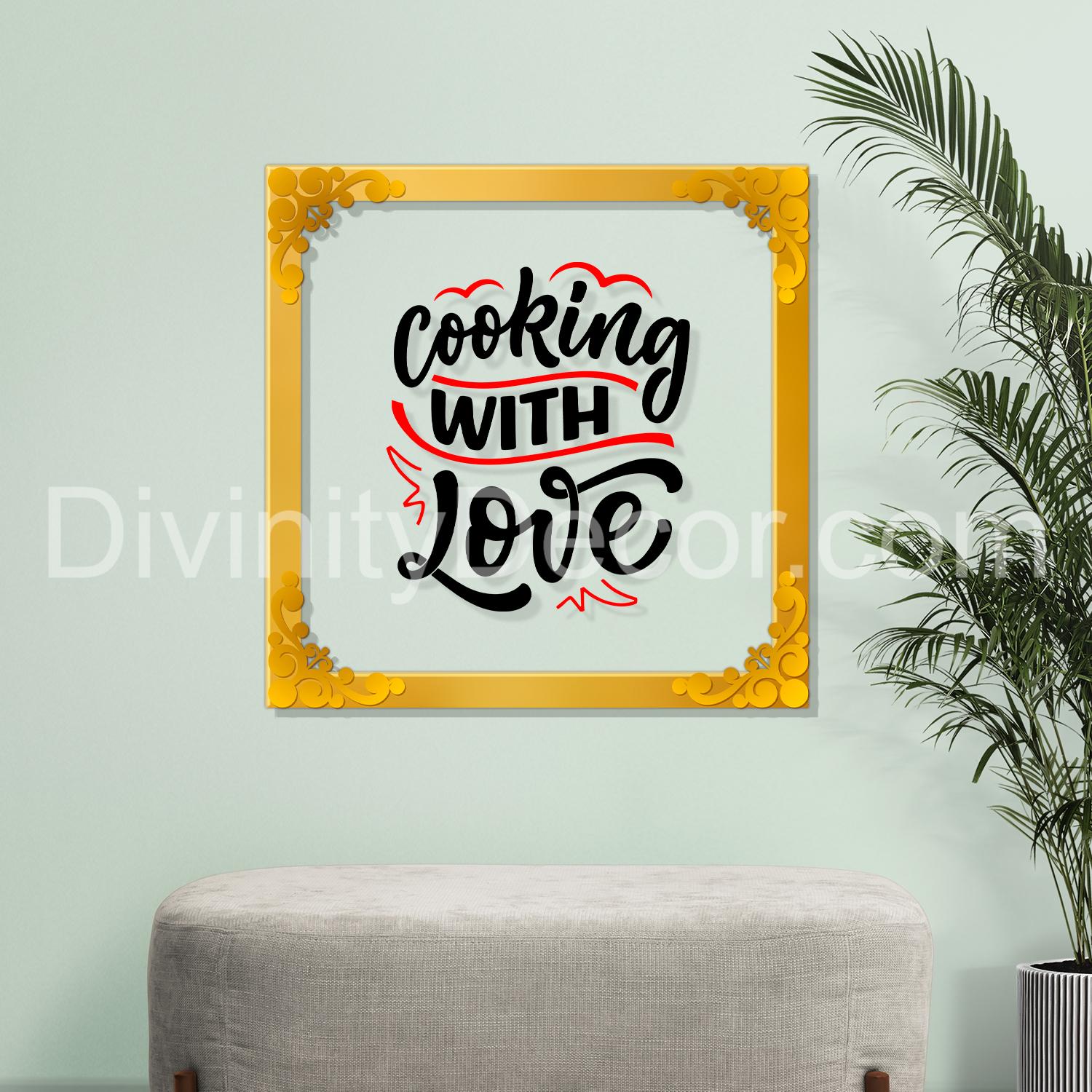 Cooking with love Golden Plaque for Gifting, Wall Decor Clear UV print with Golden Border-99