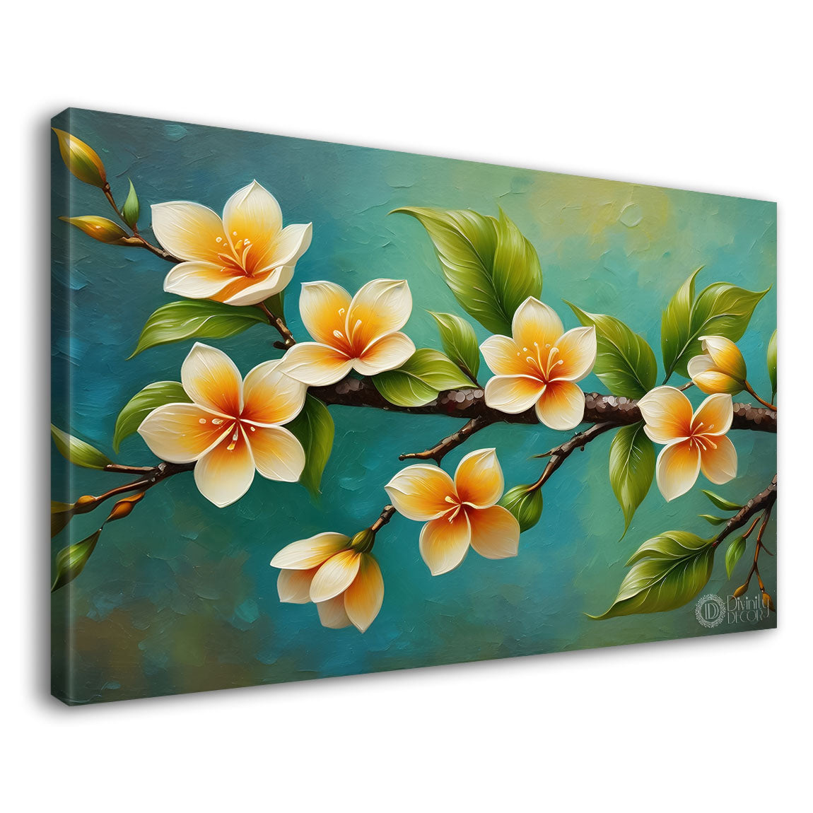 White flowers with green leaves textured painting- Design - Flower-99