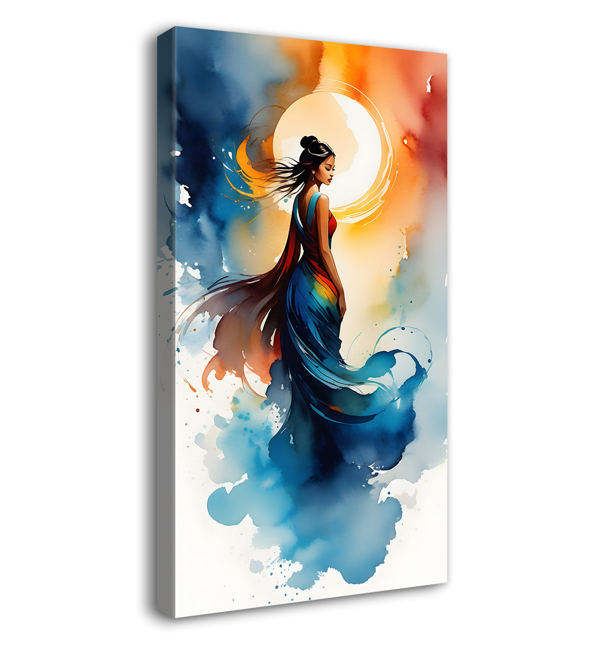 A lady in colourful background water colour painting Canvas Painting - Nature Art -V-99