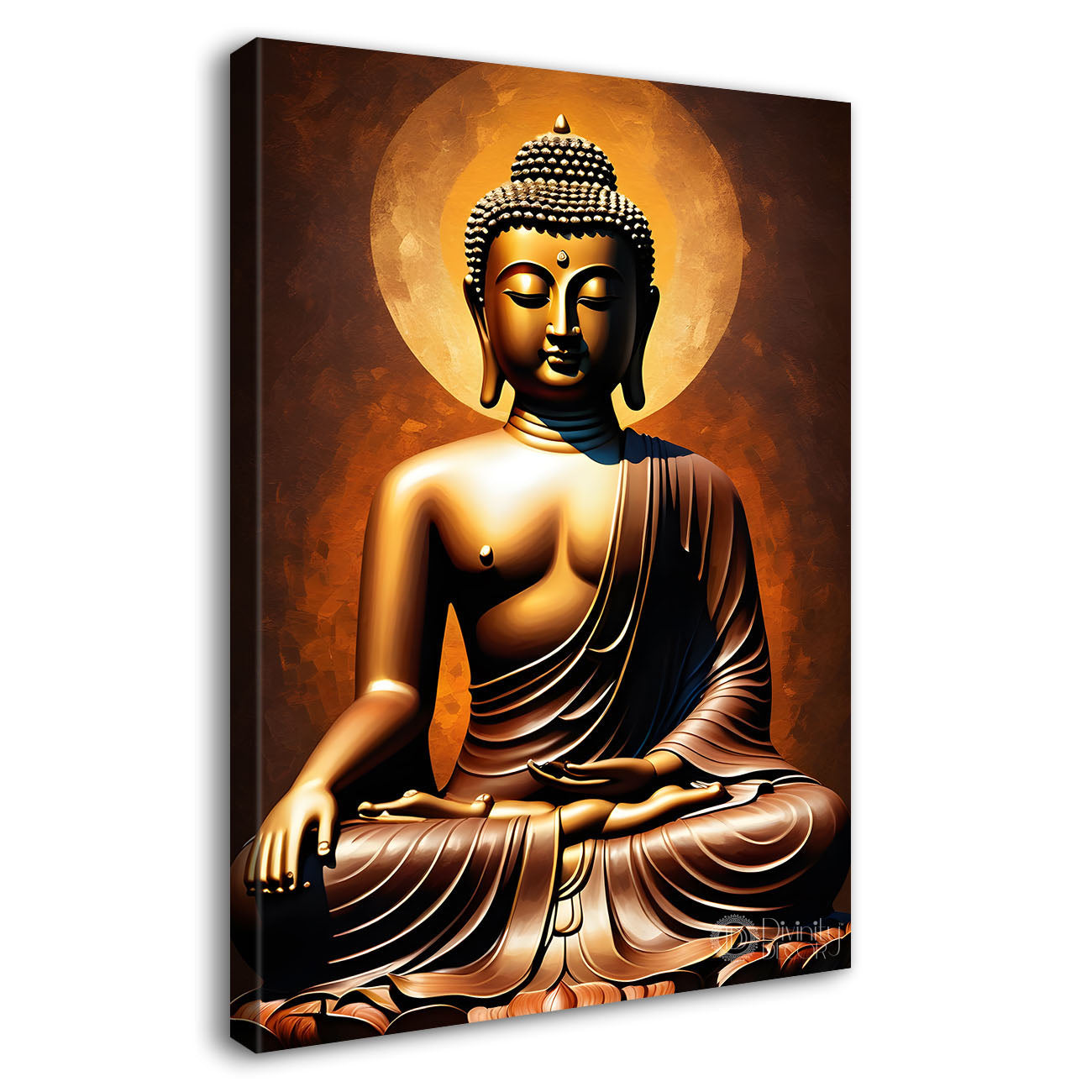 Golden buddha with dark background textured painting - Buddha-V-9
