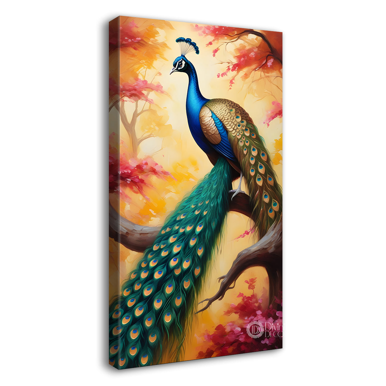 Peacock on branch with bright background modenr art  - Design - Peacock-V-9