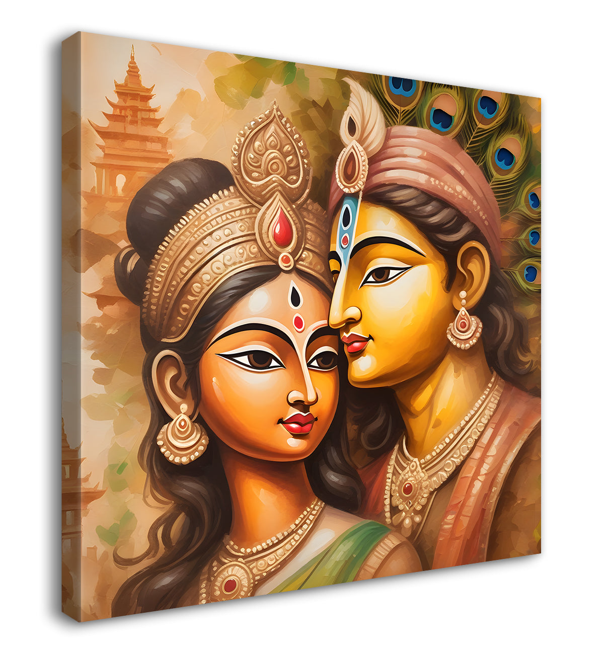 Krishna with radha in golden textued painting Canvas Painting 24X24- Design - Krishna-S-9