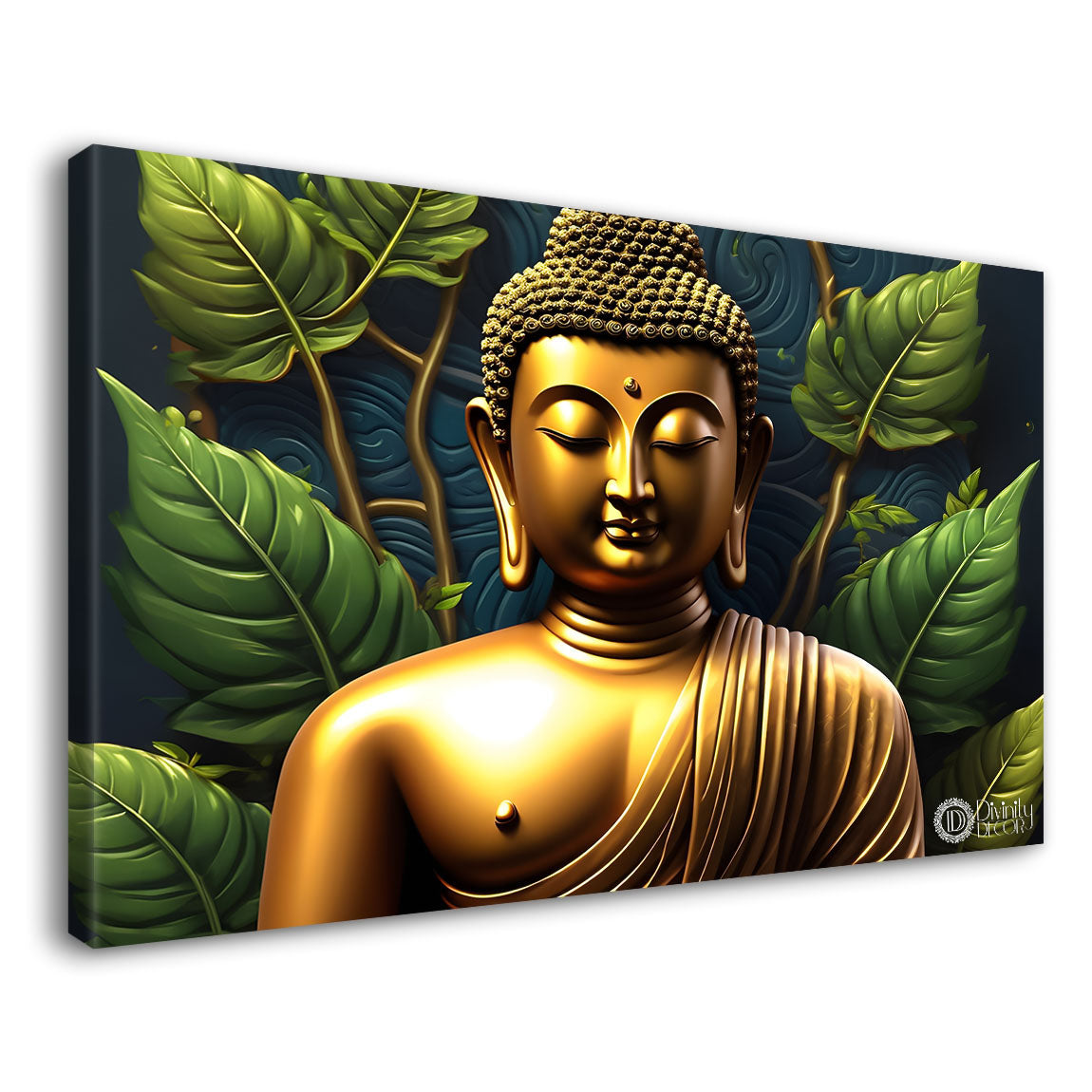Golden buddha with green background painting Canvas Wall Painting - Buddha-9