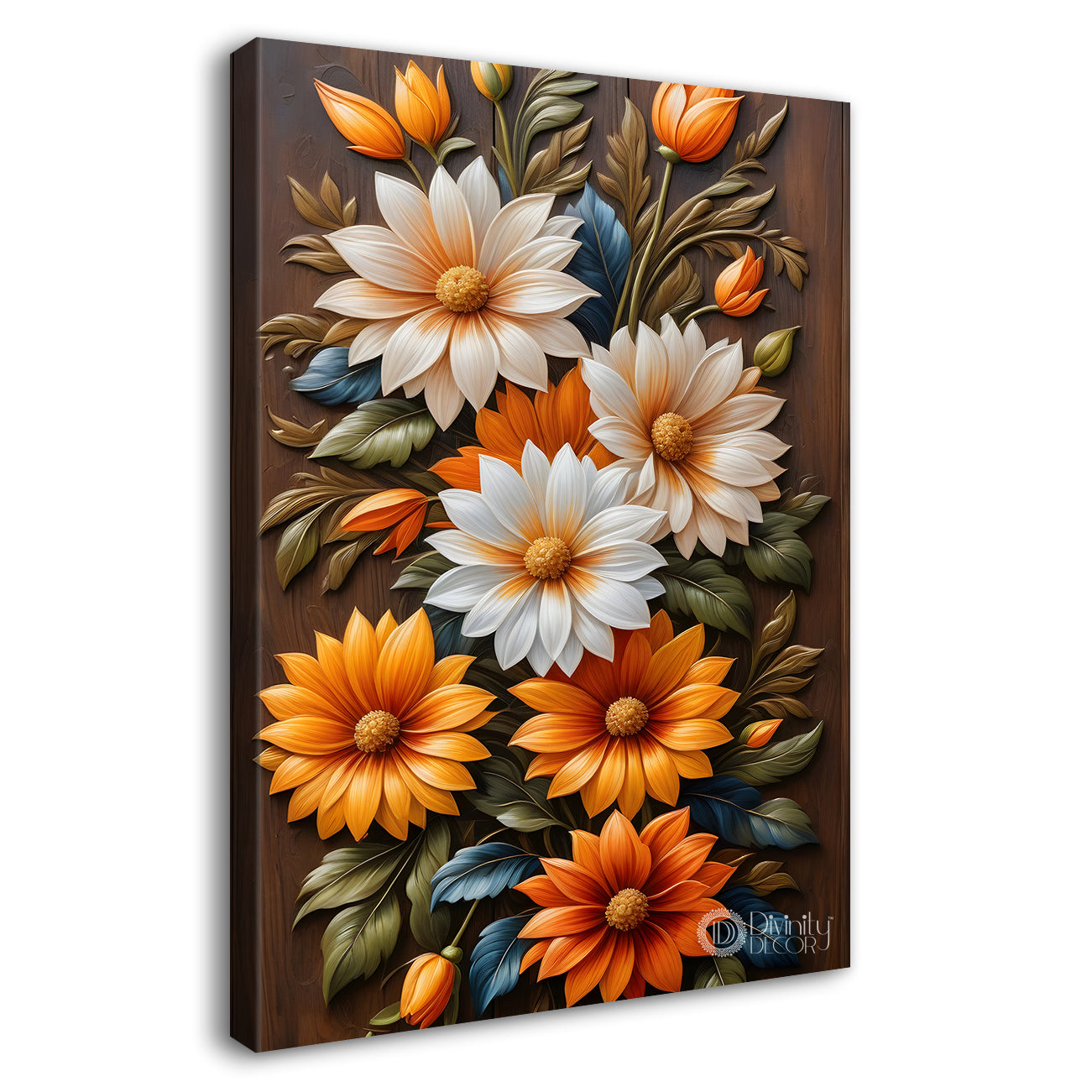 Colourful flowers in light brown textured painting- Flower-V-9