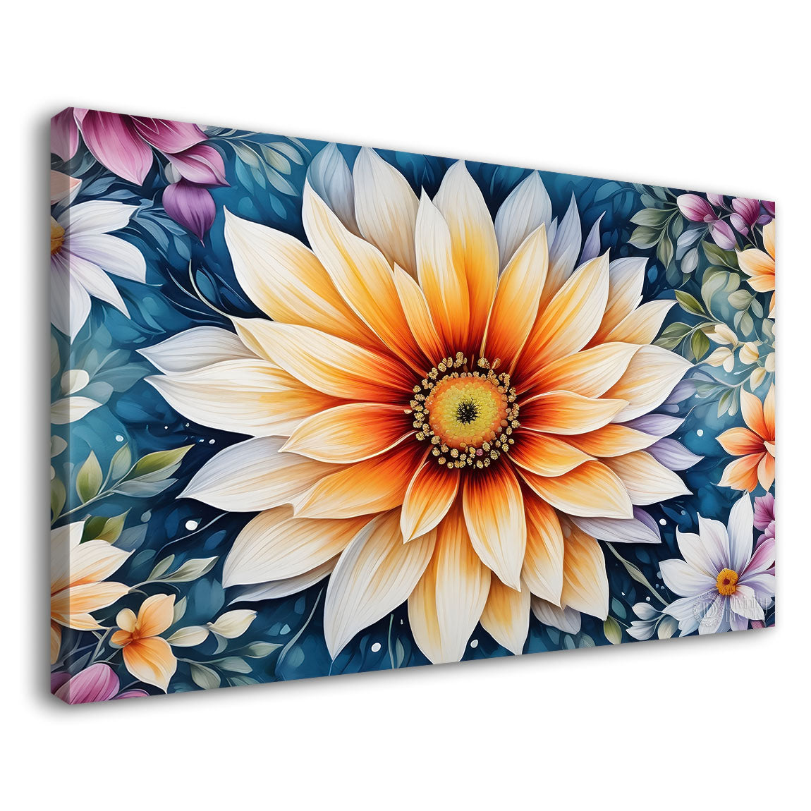 White flowers with blue textured painting - Design - Flower-9