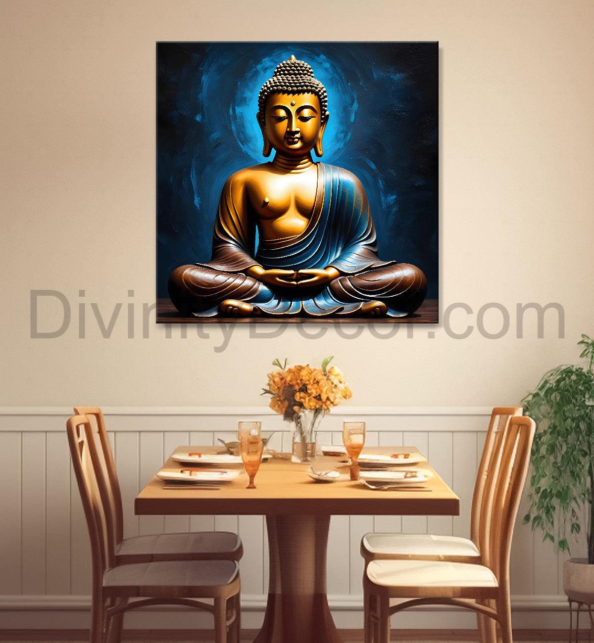 Golden Buddha with Dark Blue Background painting 24x24 inch Buddha-S-12