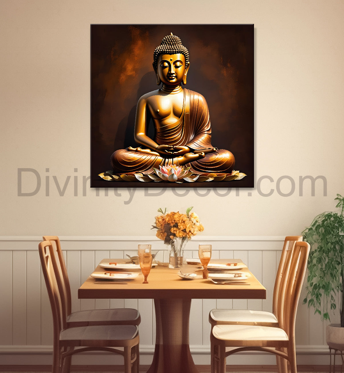 Golden Buddha with Dark brown Background painting 24x24 inch Buddha-S-13
