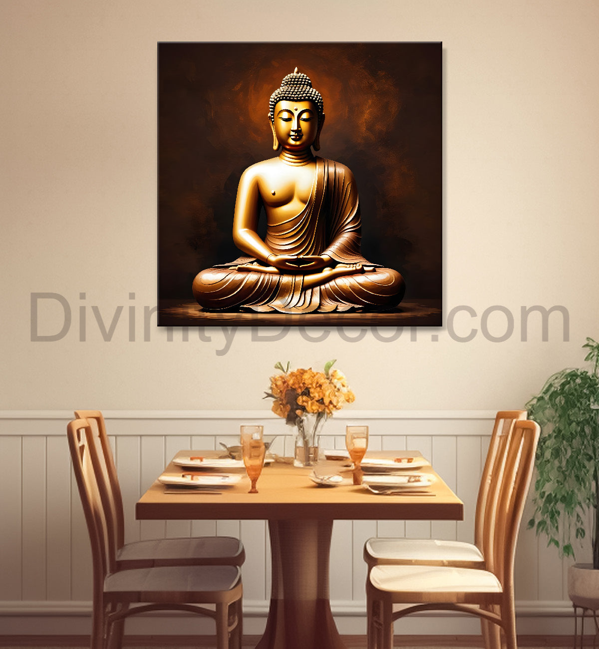 Golden Buddha with Dark brown Background painting 24x24 inch Buddha-S-14