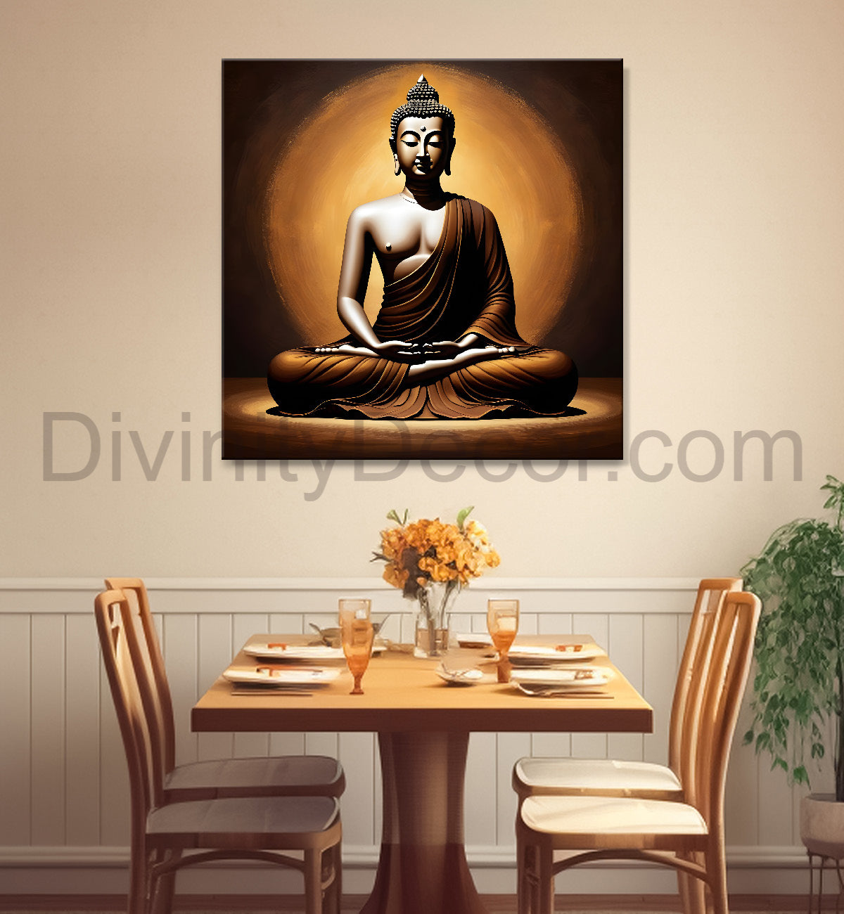 Golden Buddha with Dark brown Background painting 24x24 inch Buddha-S-15