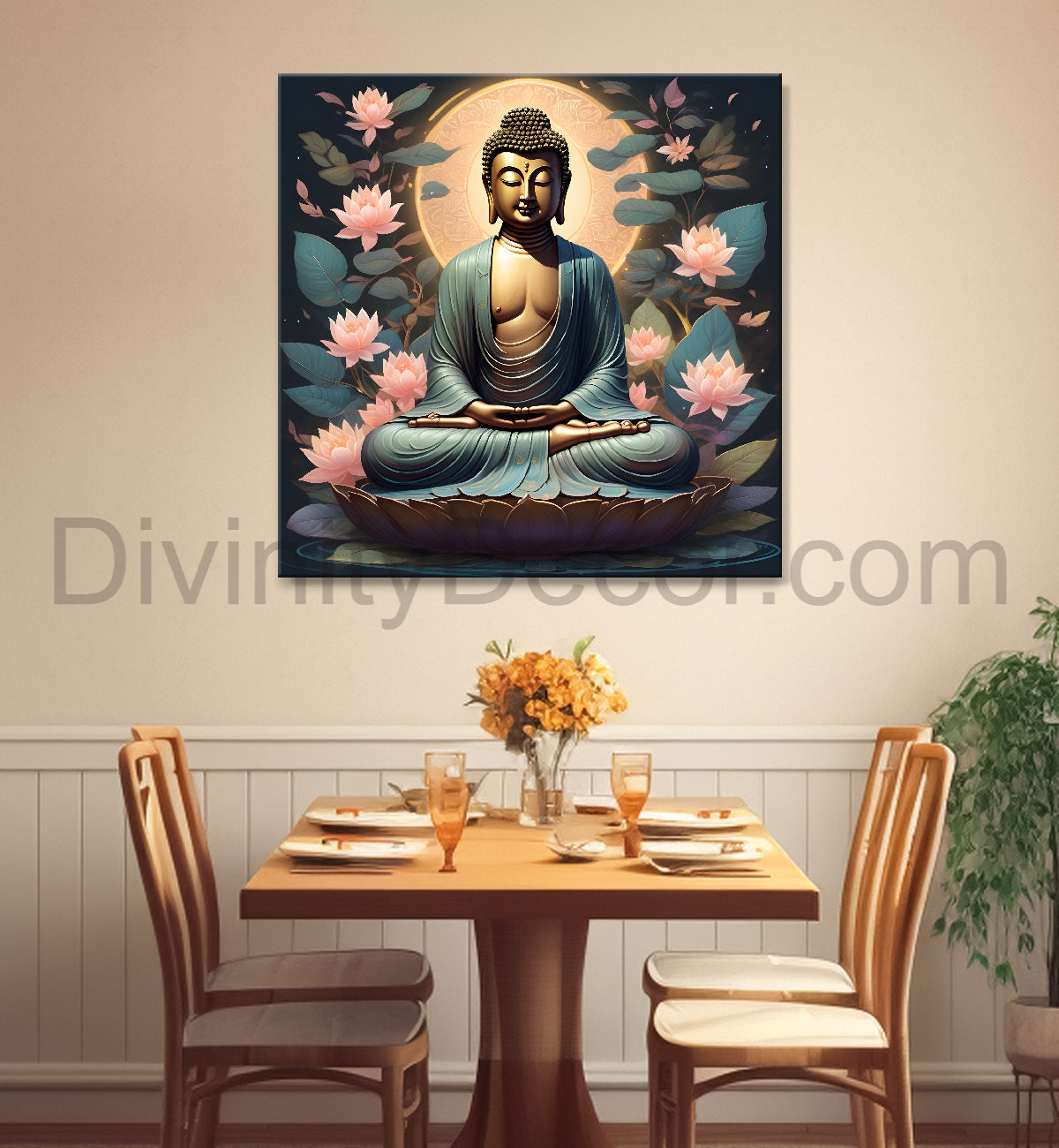 Pestal color buddha painting with lotus flower 24x24 inch Buddha-S-17