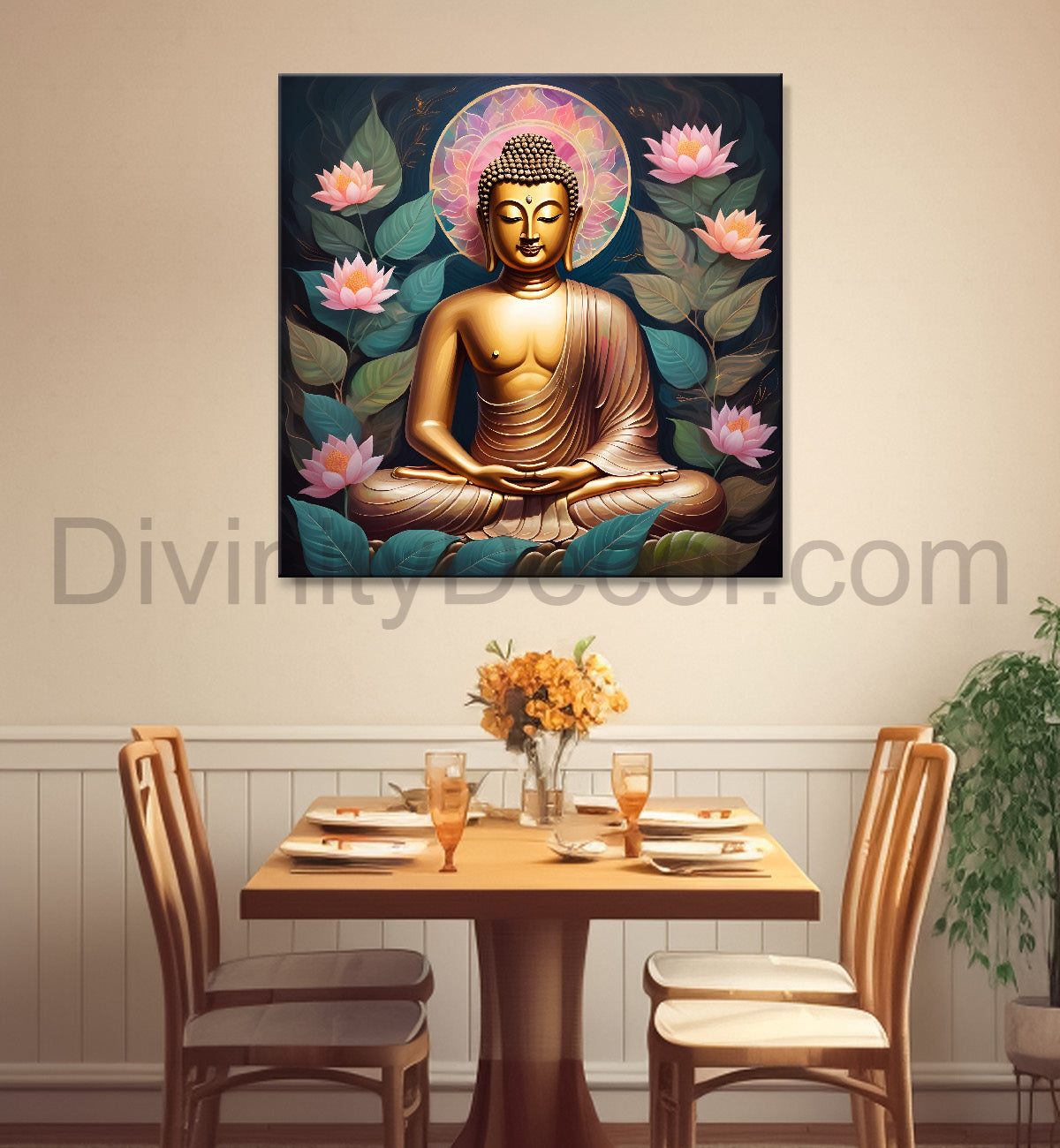 Pestal color buddha painting with lotus flower 24x24 inch Buddha-S-19