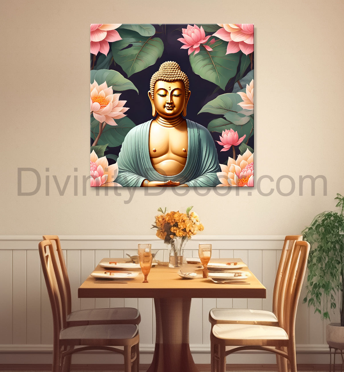 Pestal color buddha painting with lotus flower 24x24 inch Buddha-S-20