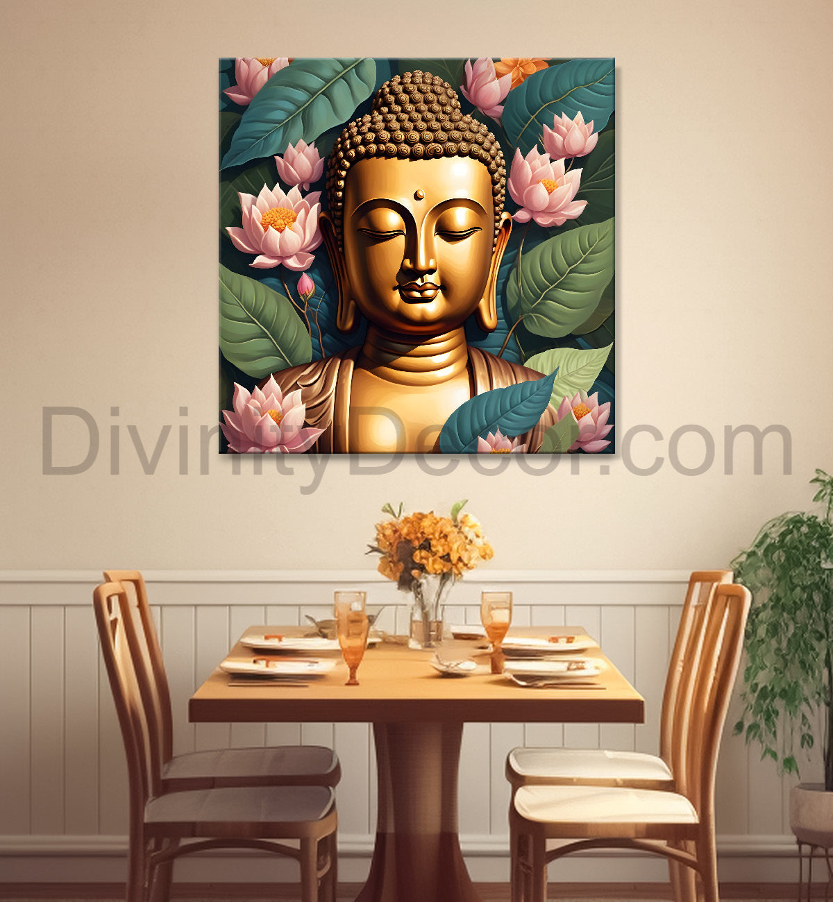 Pestal color buddha painting with lotus flower 24x24 inch Buddha-S-21