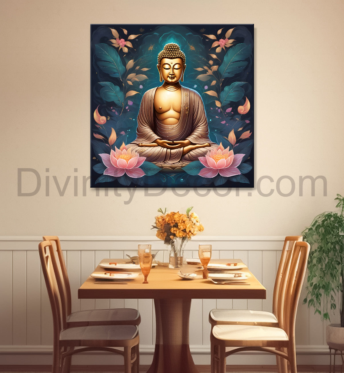 Pestal color buddha painting with lotus flower 24x24 inch Buddha-S-22
