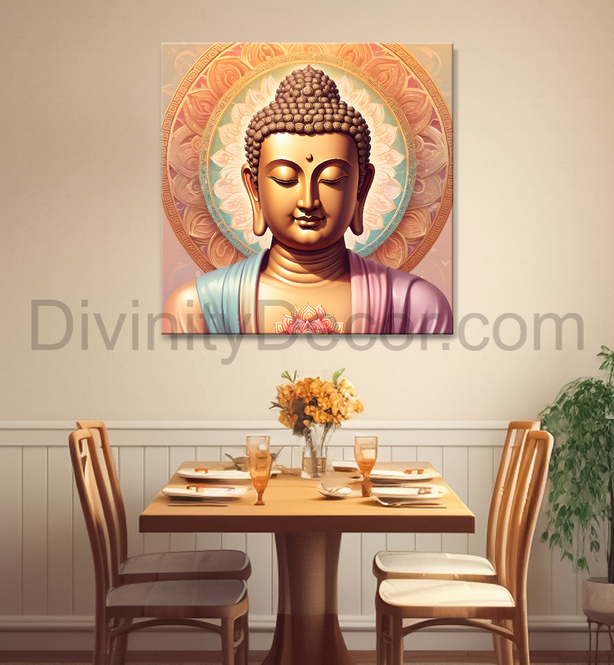 Pestal color buddha painting with floral mandala 24x24 inch Buddha-S-31