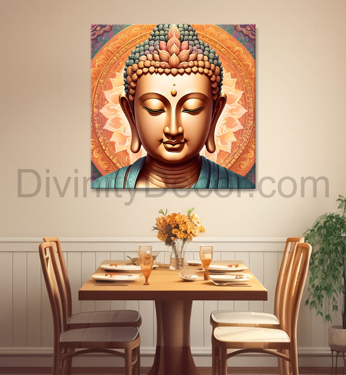 Pestal color buddha painting with floral mandala 24x24 inch Buddha-S-32