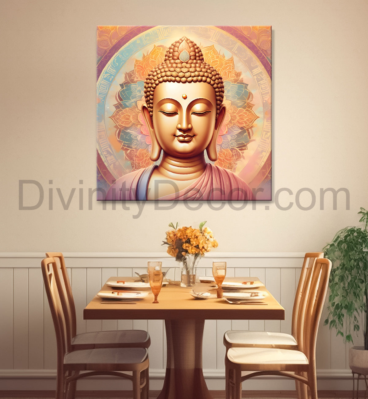 Pestal color buddha painting with floral mandala 24x24 inch Buddha-S-33