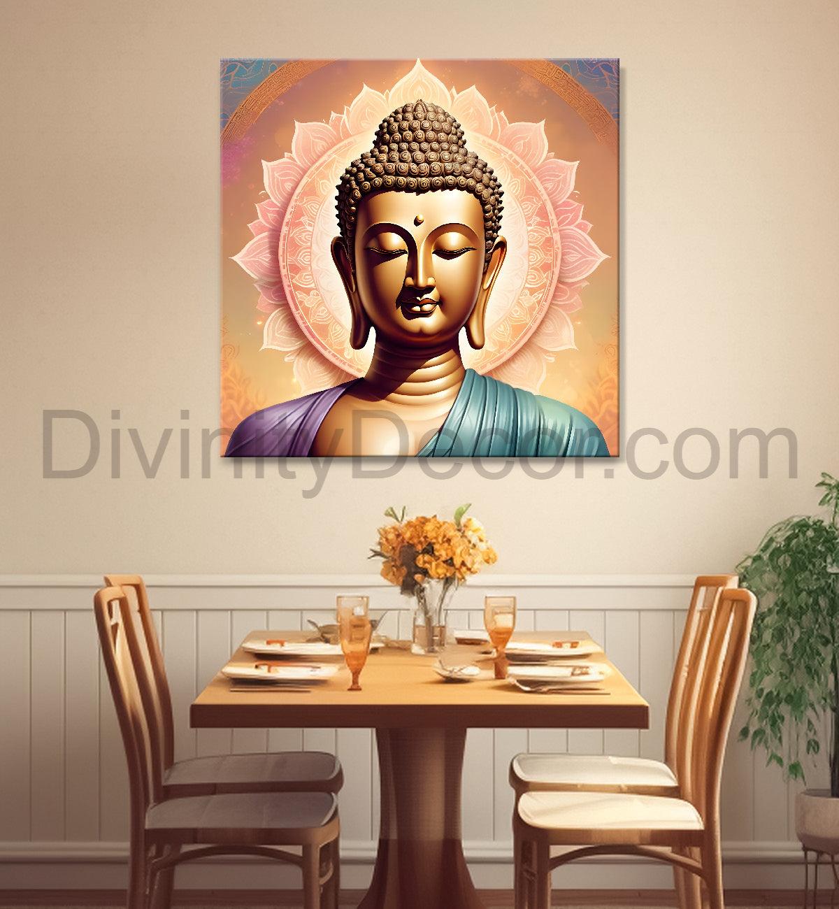 Pestal color buddha painting with floral mandala 24x24 inch Buddha-S-34