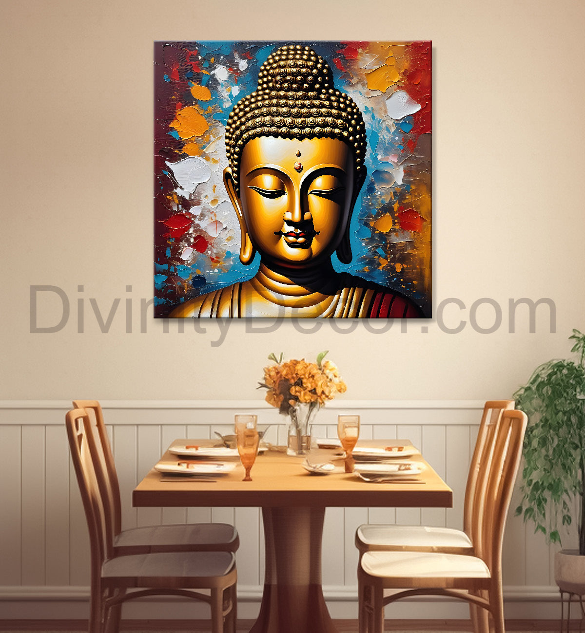 Golden Buddha Painting with textured color 24x24 inch Buddha-S-35
