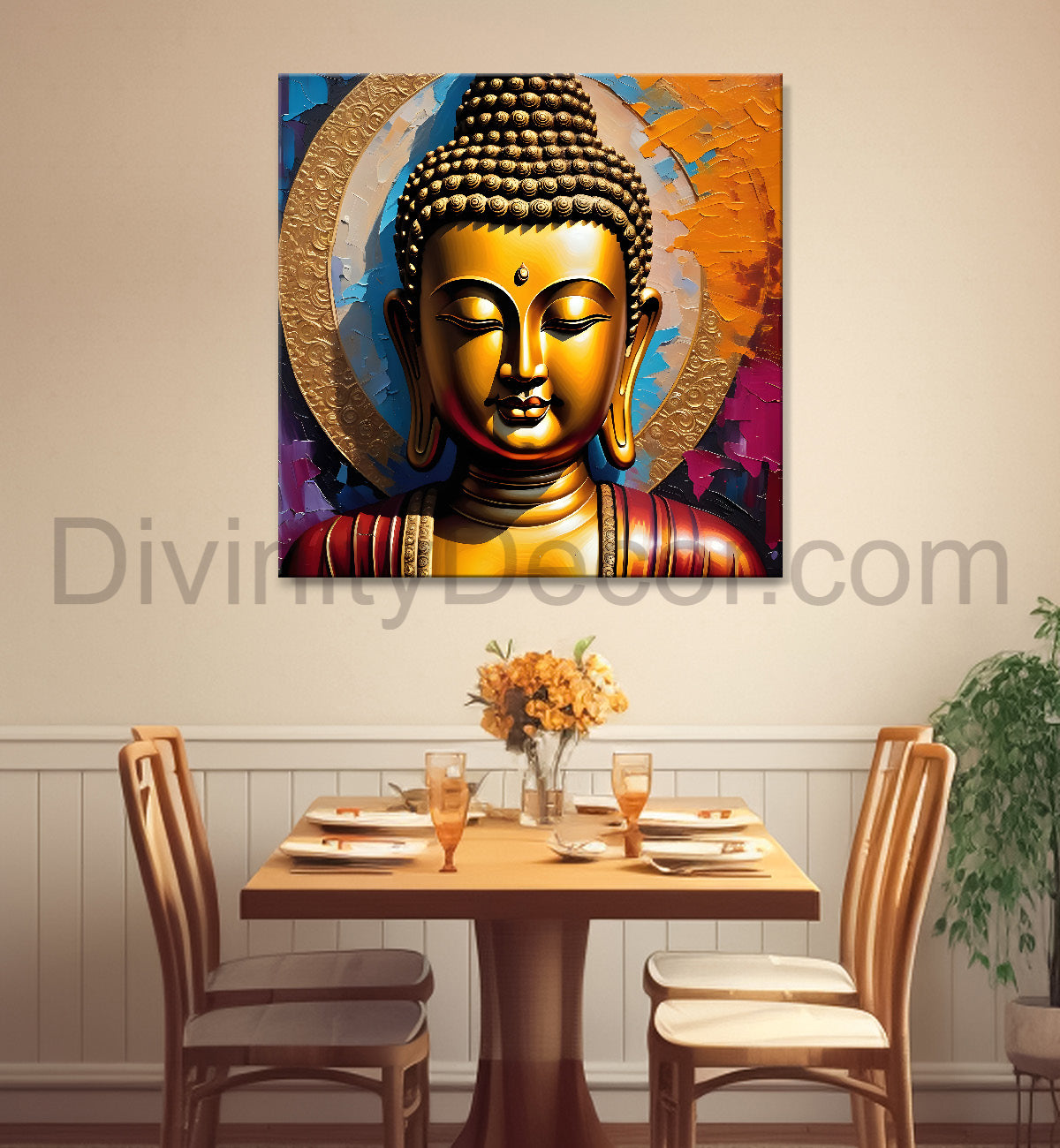 Golden Buddha Painting with textured color 24x24 inch Buddha-S-36