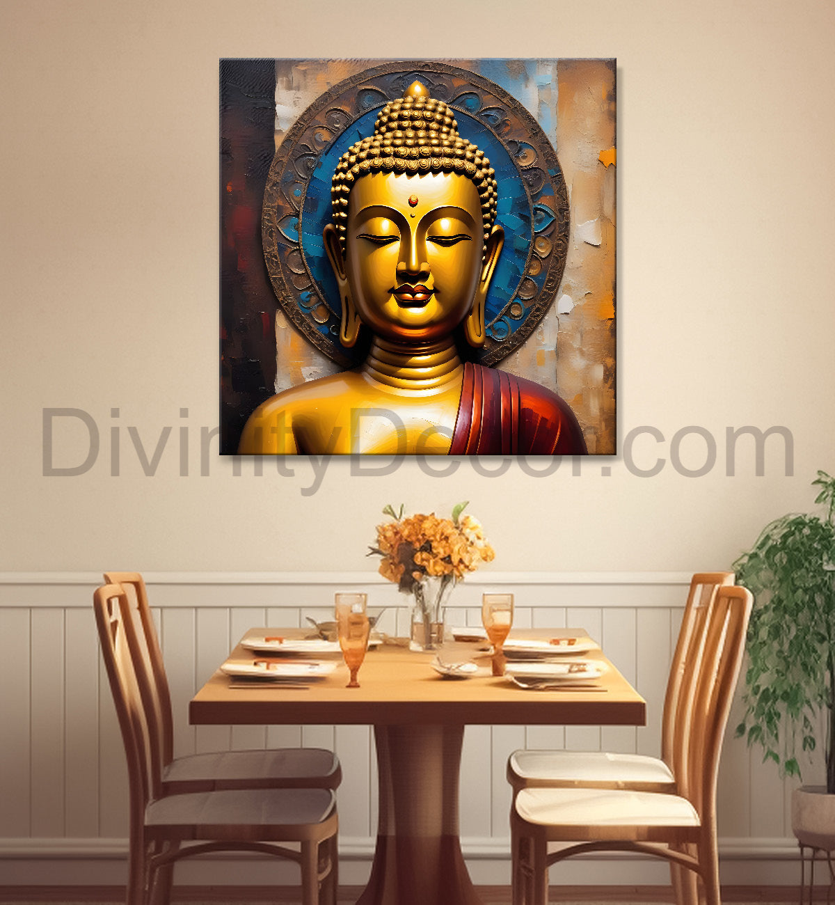 Golden Buddha Painting with textured color 24x24 inch Buddha-S-37