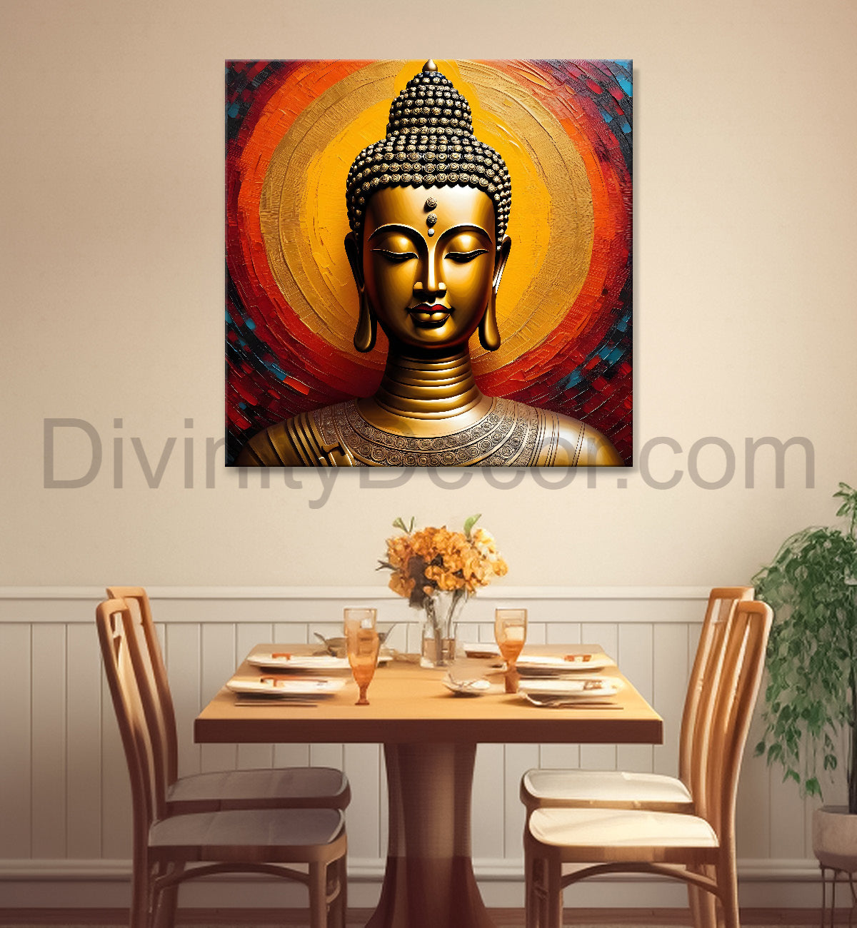 Golden Buddha Painting with textured color 24x24 inch Buddha-S-38