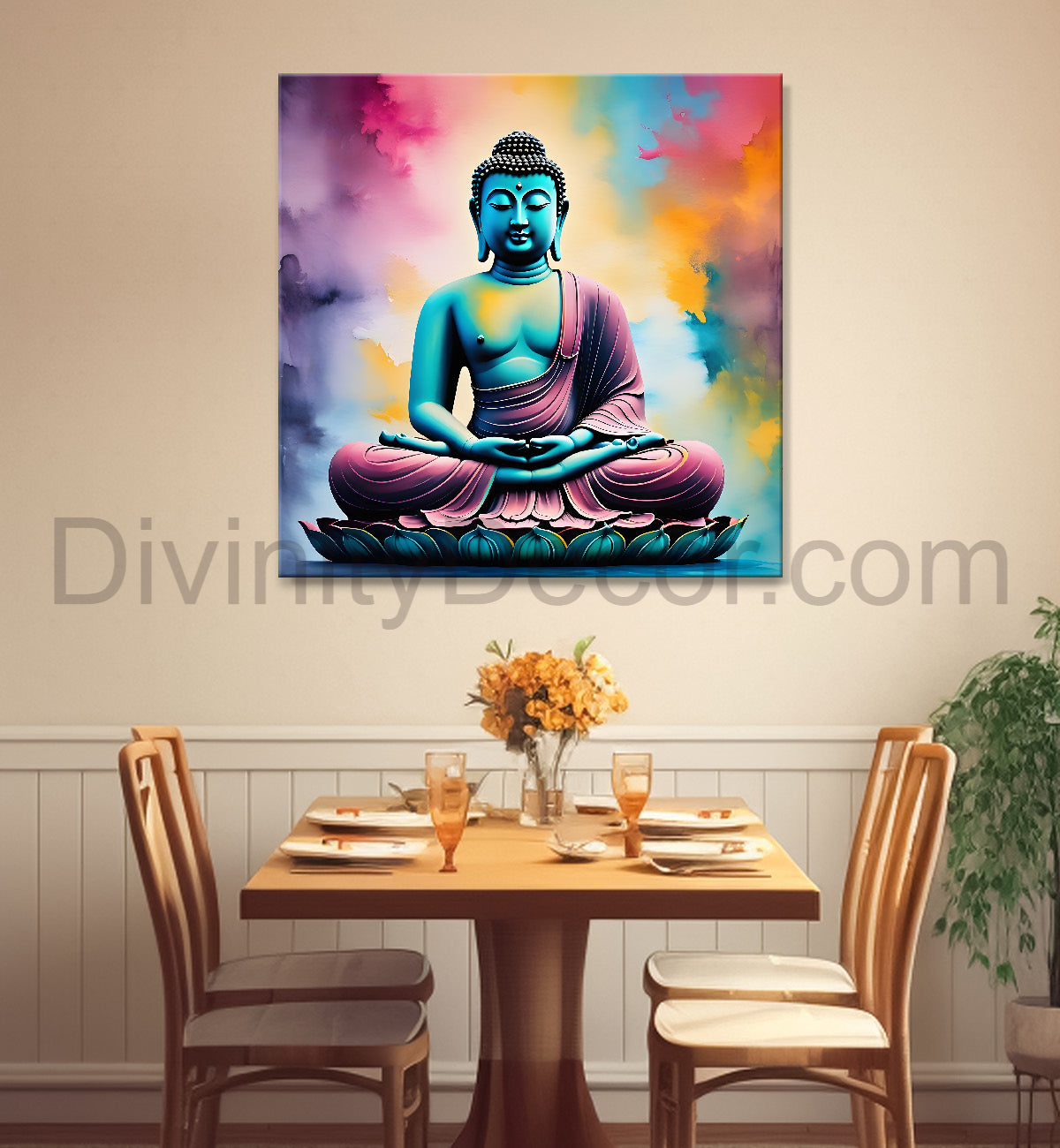 Buddha Painting vibrant water color 24x24 inch Buddha-S-39