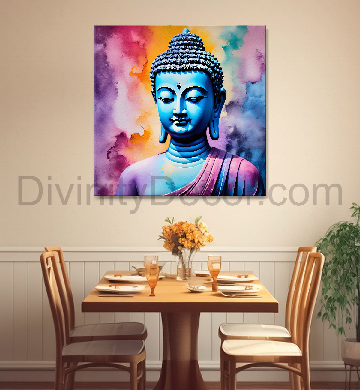 Buddha Painting vibrant water color 24x24 inch Buddha-S-40