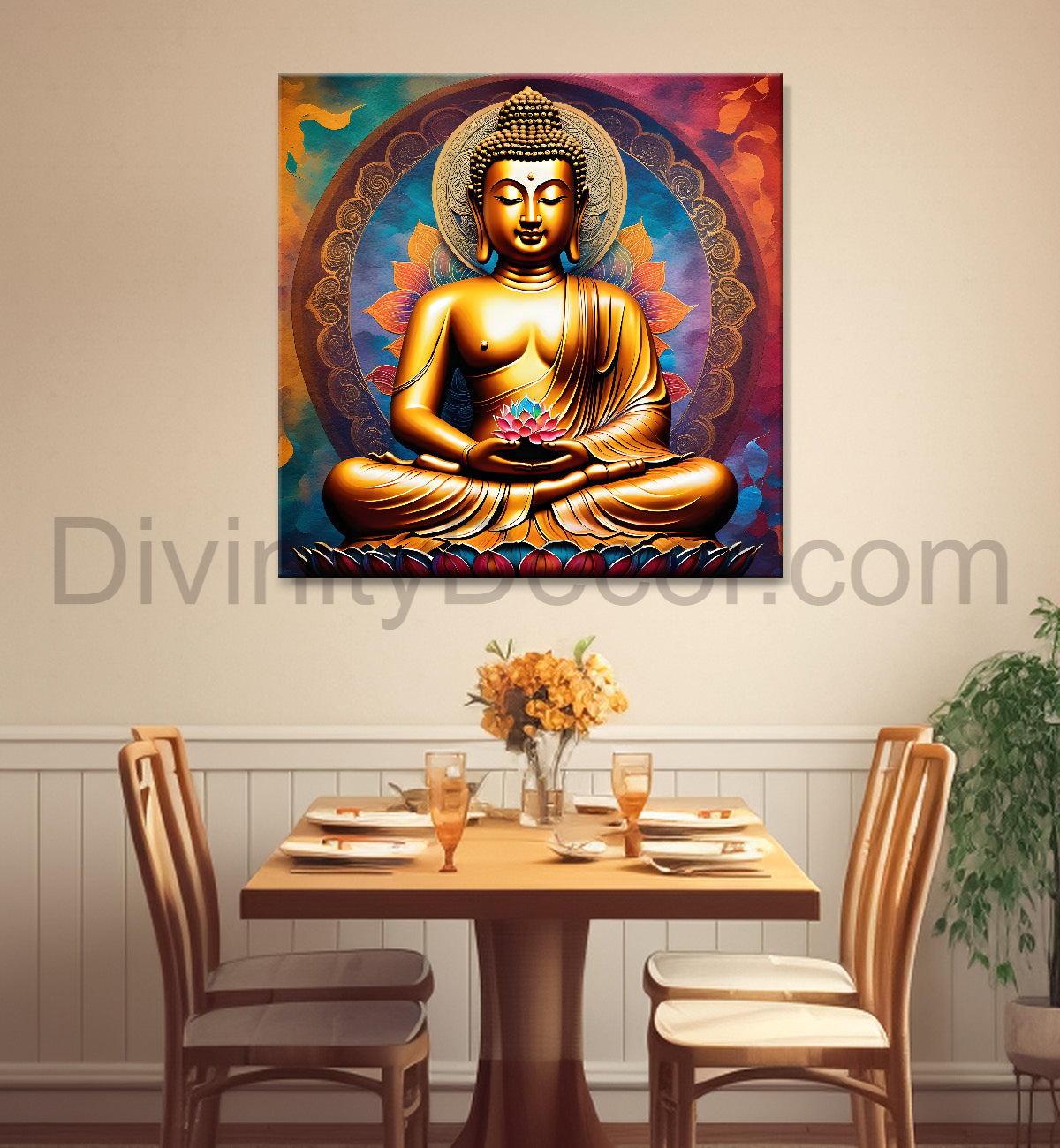 Golden Buddha Painting with textured color 24x24 inch Buddha-S-41