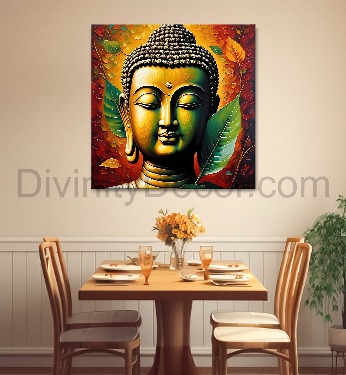 Golden Buddha Painting with textured color 24x24 inch Buddha-S-43