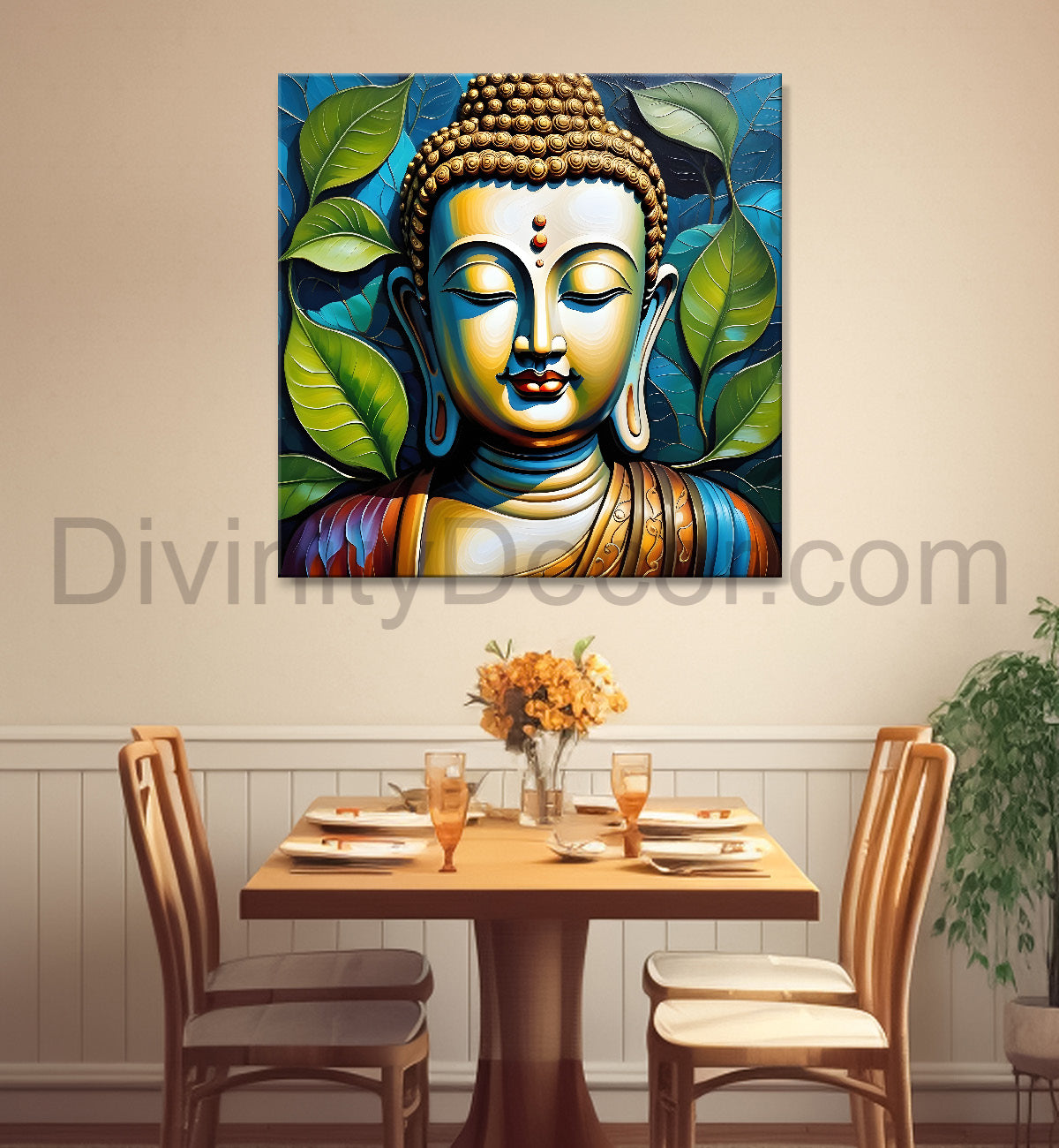 Golden Buddha Painting with textured color 24x24 inch Buddha-S-48
