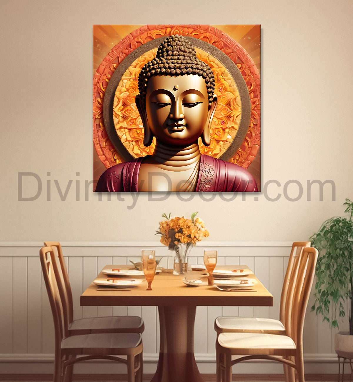 Golden buddha with mandala painting 24x24 inch Buddha-S-60