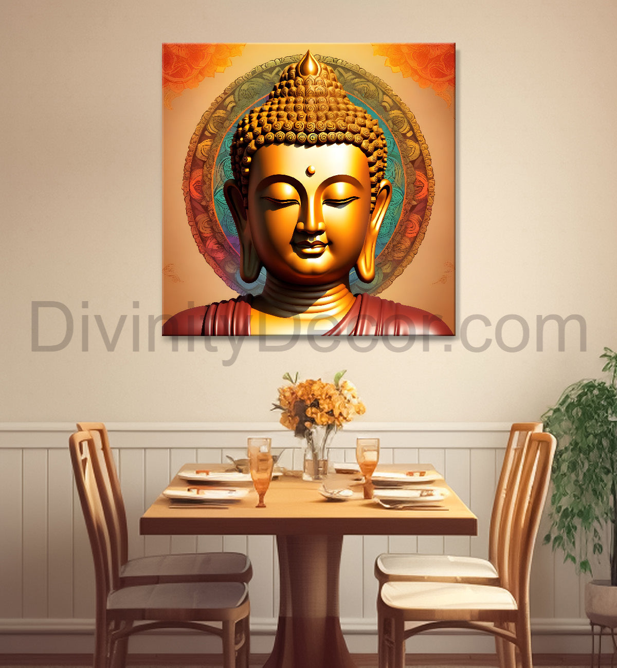 Golden buddha with mandala painting 24x24 inch Buddha-S-61