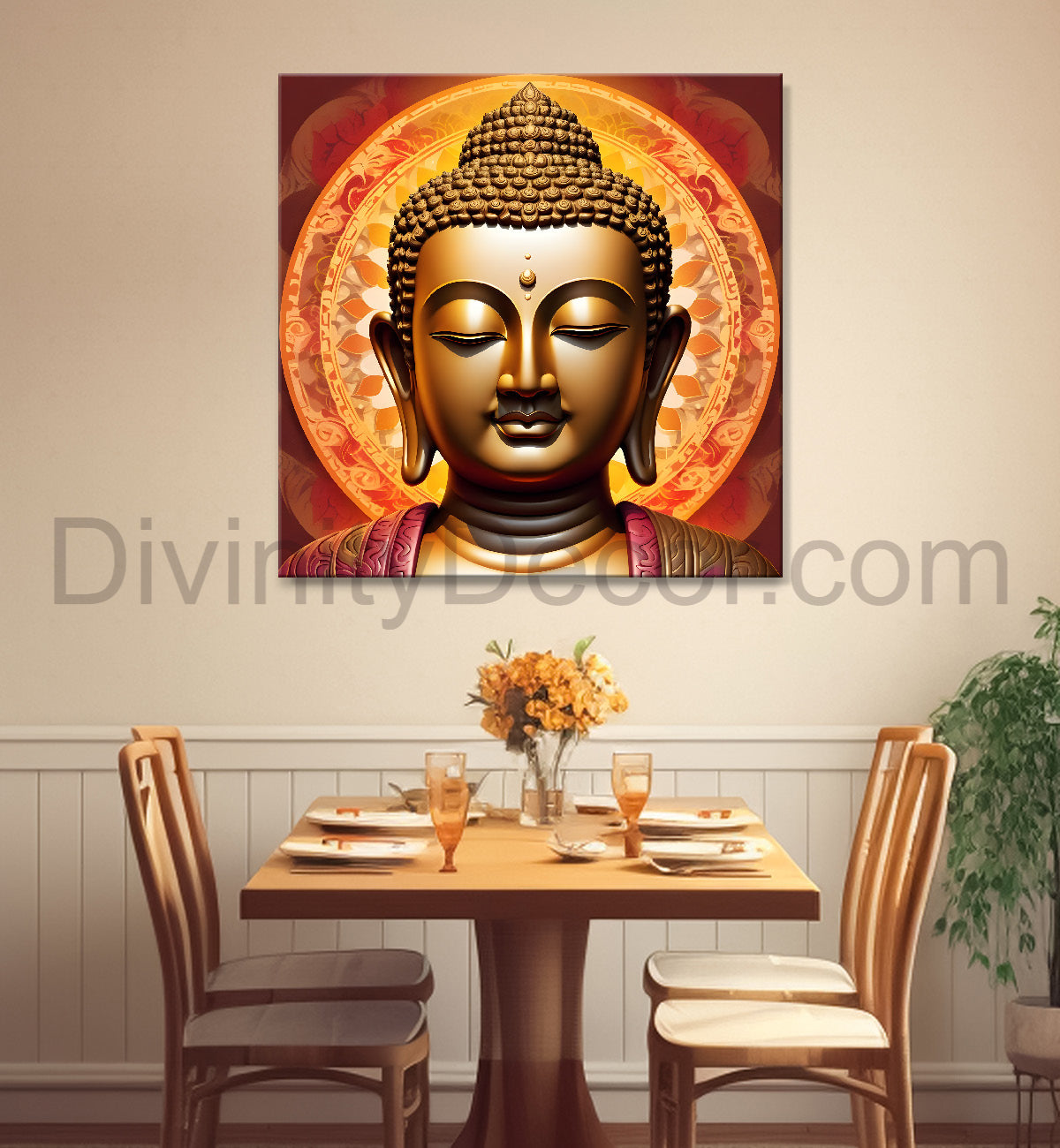 Golden buddha with mandala painting 24x24 inch Buddha-S-62