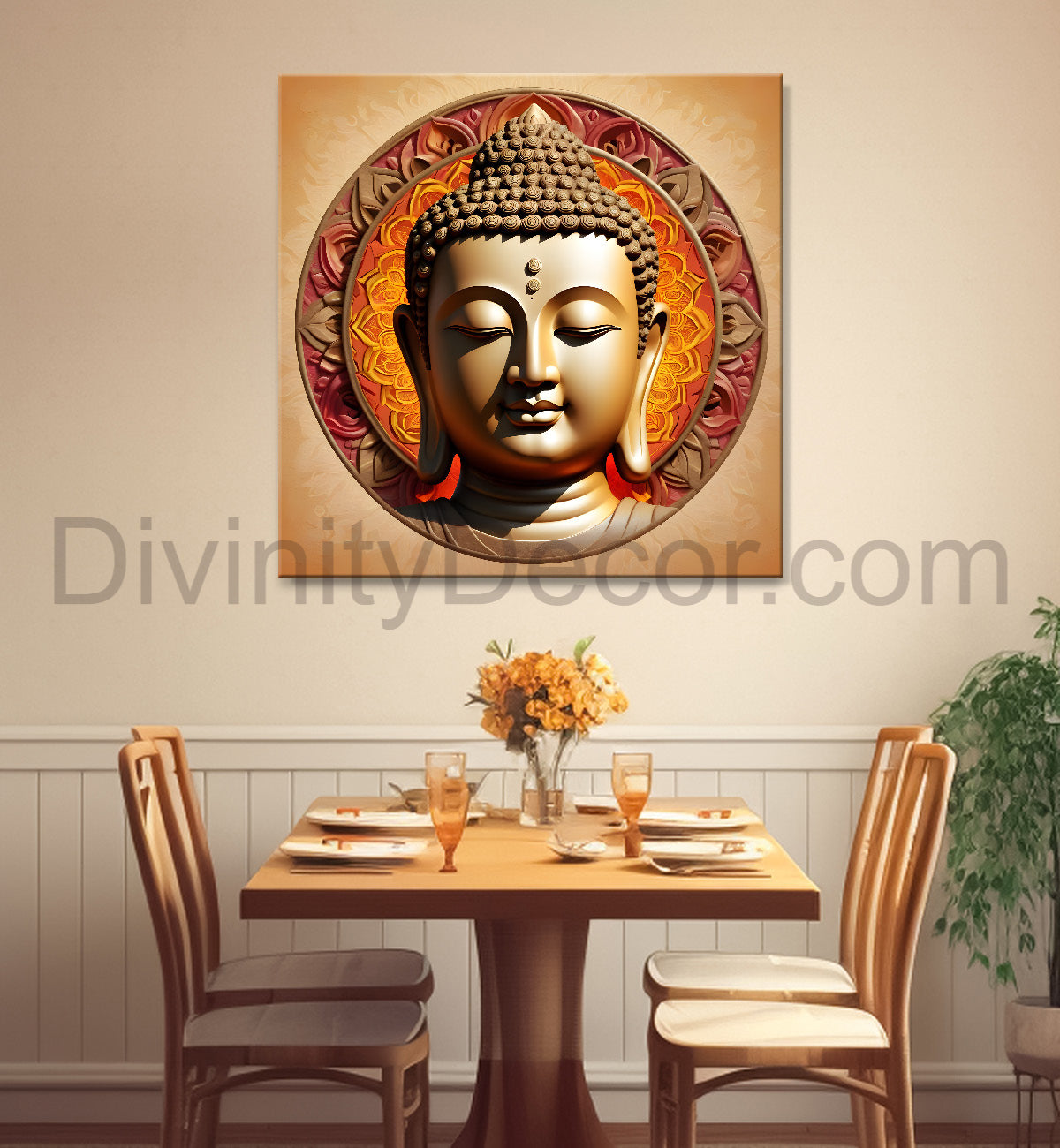 Golden buddha with mandala painting 24x24 inch Buddha-S-63