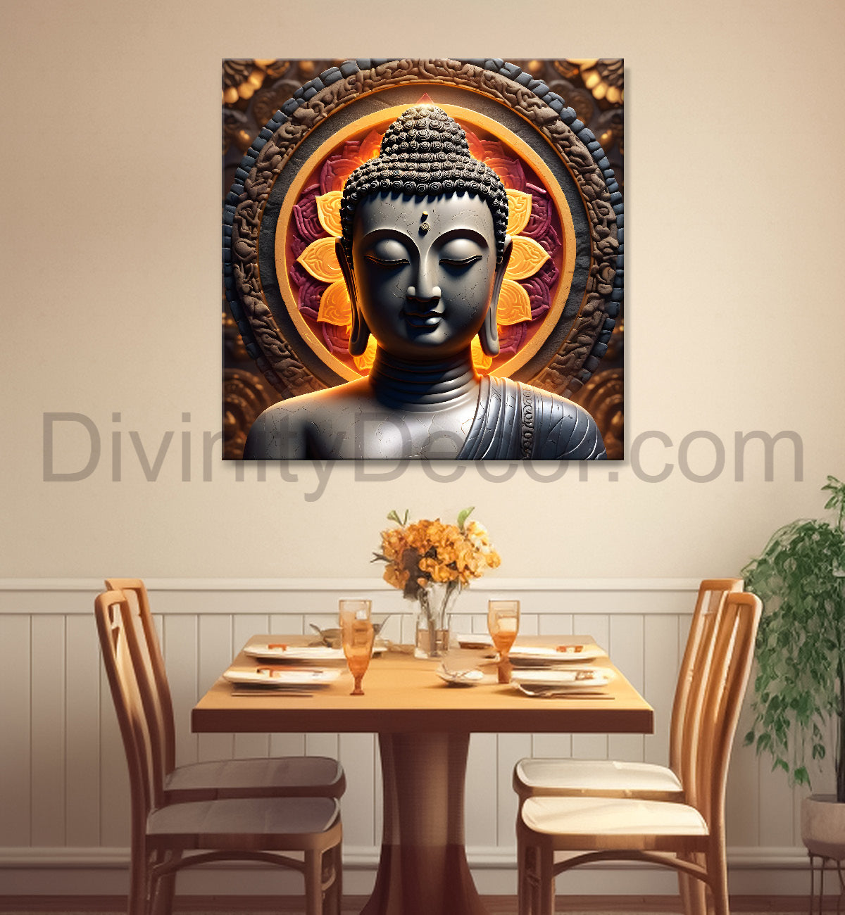 Dark stone buddha painting  24x24 inch Buddha-S-64