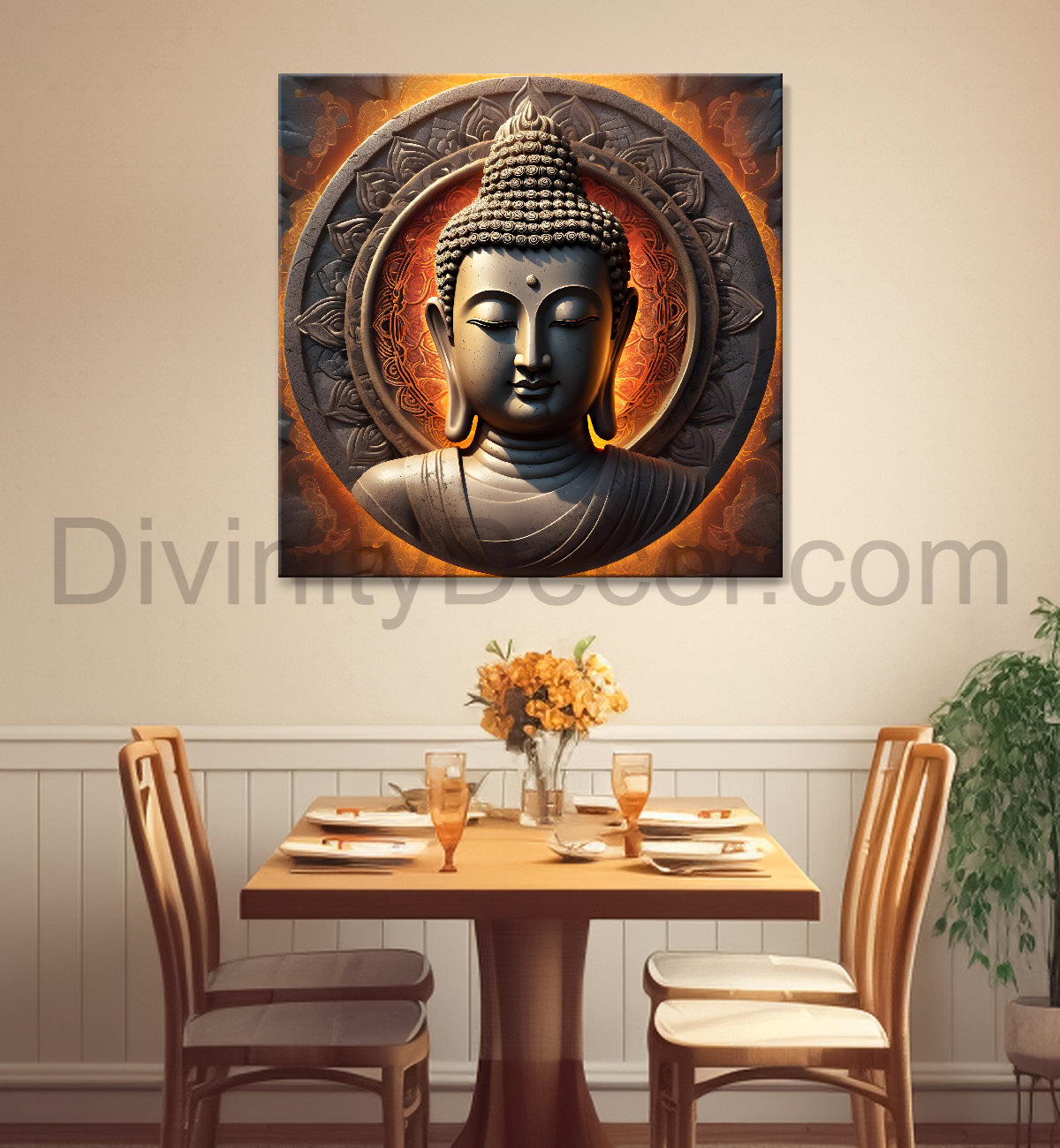 Dark stone buddha painting 24x24 inch Buddha-S-65