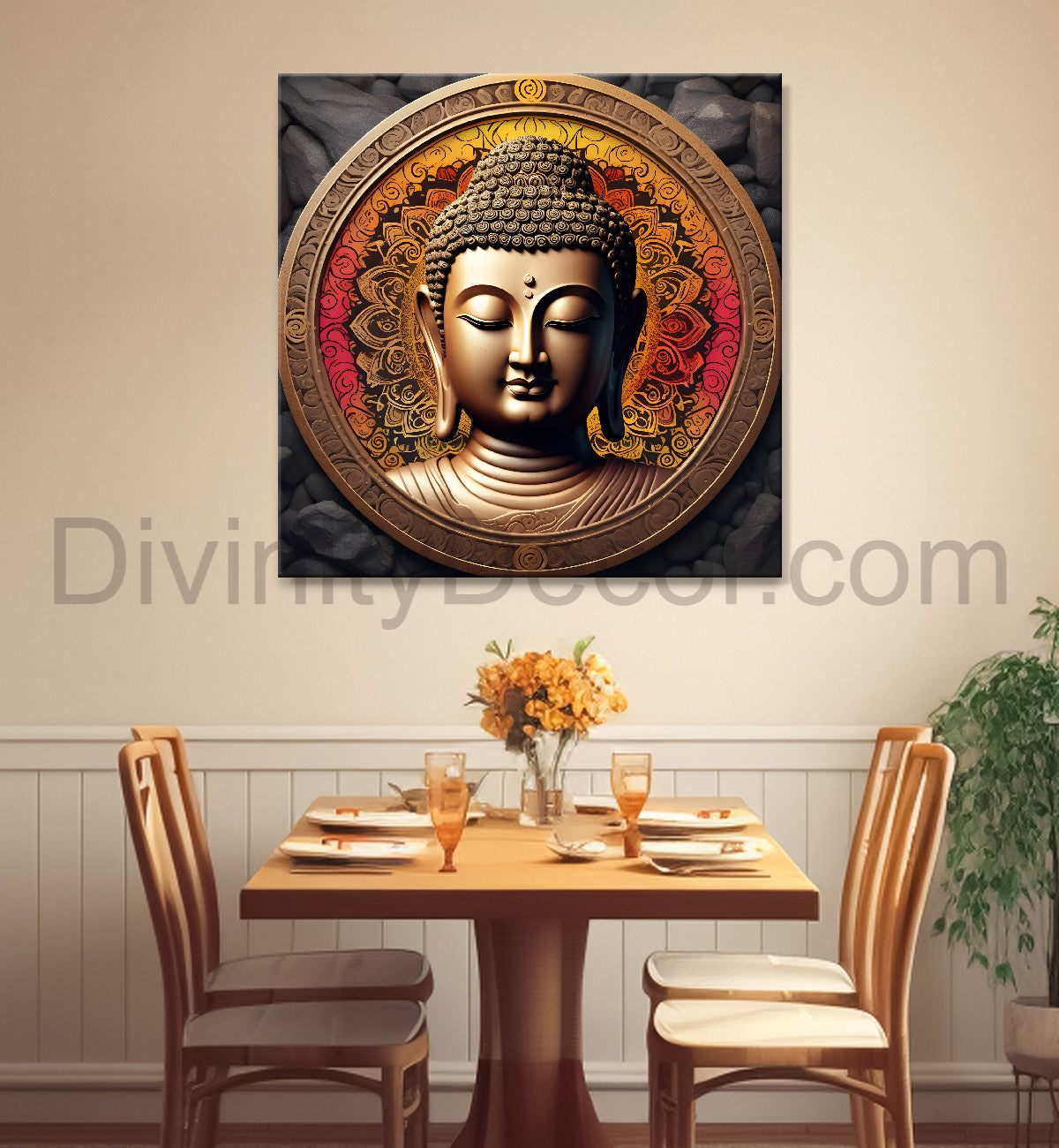 Dark stone buddha painting 24x24 inch Buddha-S-66