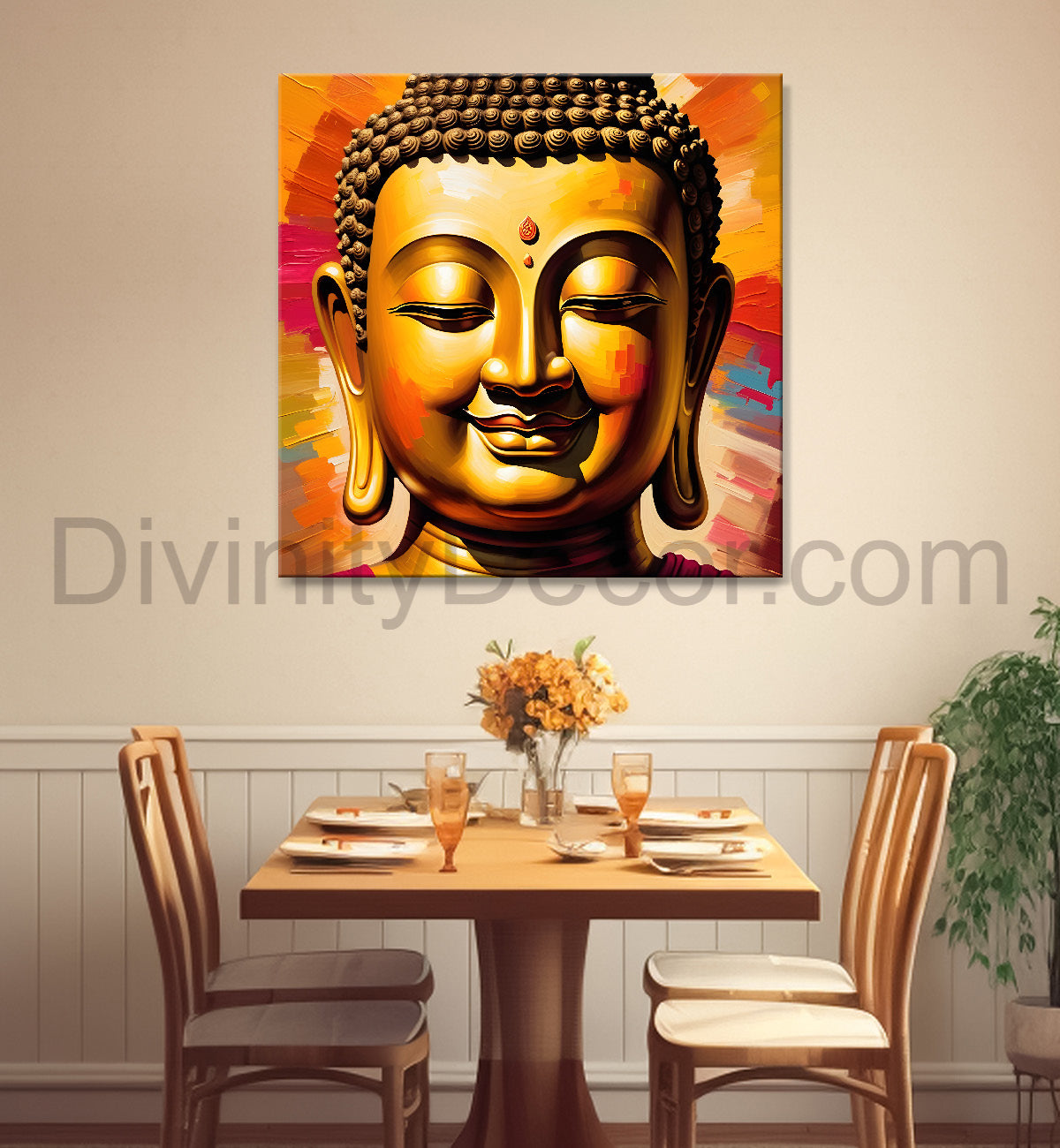 Golden buddha smiling painting 24x24 inch Buddha-S-69